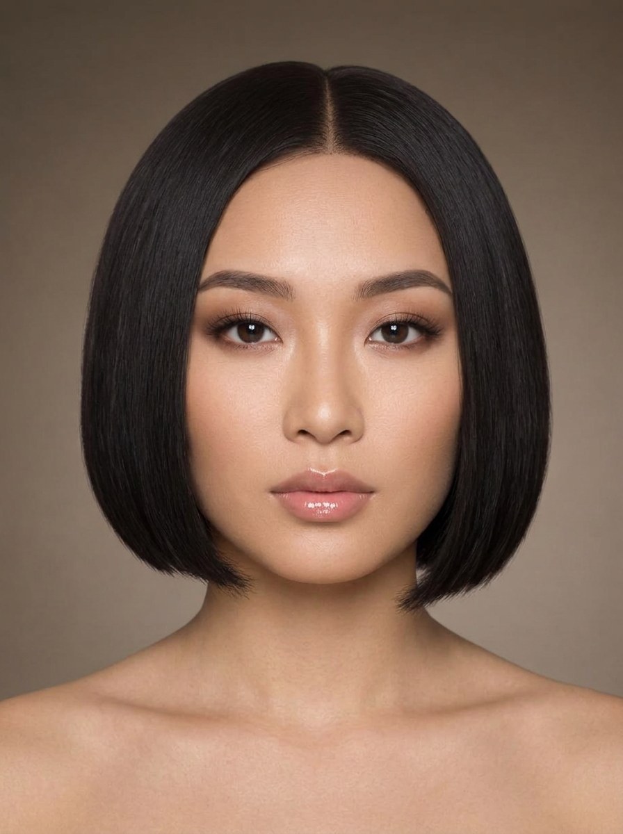 Shopper wearing the blunt bob wig